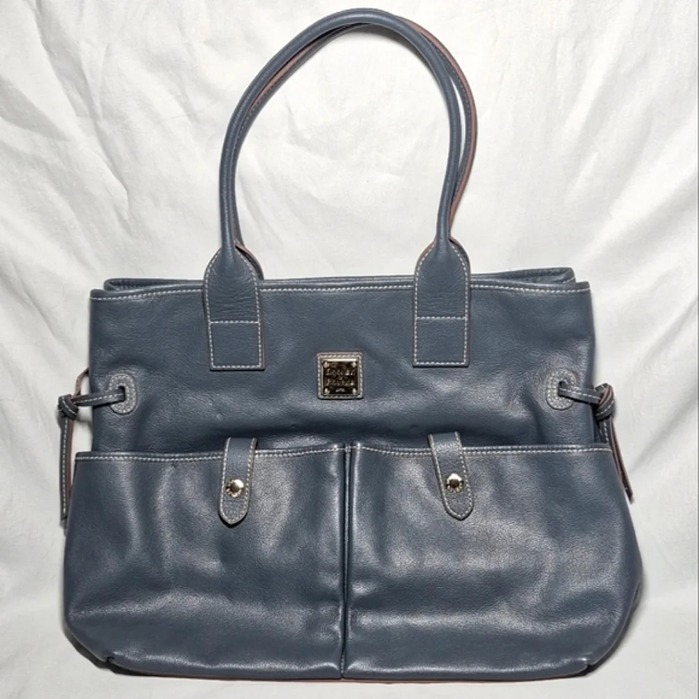 Dooney & Bourke large gray leather Crescent tote shoulder bag purse laptop bag - Picture 1 of 14